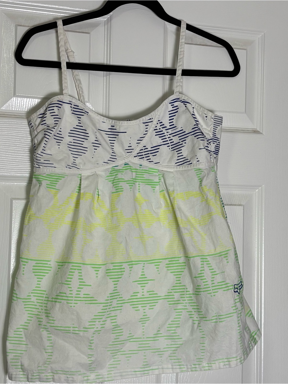 Fox White Tank with Navy Yoke and Lime Accents
